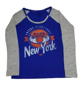 Adidas New York Knicks Womens Medium Blue Grey Long-Sleeve T Shirt 