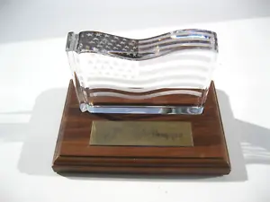 Val St Lambert & Tiffany Co. Crystal Flag with Base, Copley Newspapers - Picture 1 of 5
