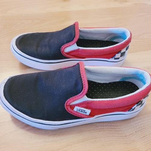 Slip On classico bambino Vans taglia 1 nero rosso tacco a scacchi *vedi foto*