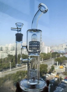 Tall Klein Clear Deluxe bong Matrix Recycler Thick Glass Water Pipe Hookah 14MM - Picture 1 of 6