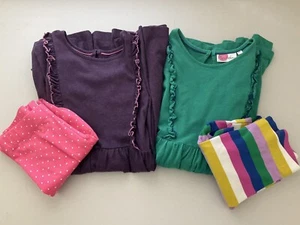 Mini Boden Lot of 2 Girls Cotton Front Ruffle Dresses Size 11- 12 + Leggings - Picture 1 of 21