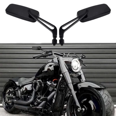 Black Rectangle Motorcycle Mirrors For Harley Touring Road King Softail Fatboy - Image 1 of 4