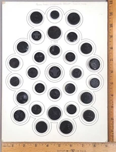 Card of 30 ANTIQUE BUTTONS, Assorted DYED HORN, Carved Floral Designs, 1800s - Picture 1 of 3