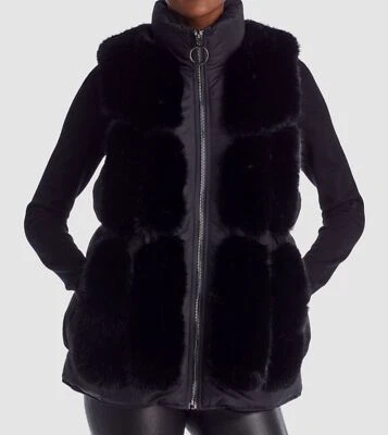 $295 Adrienne Landau Mujeres Negro Felpa Imitación Piel Chaleco Chaqueta Talla M Foto 1 de 3