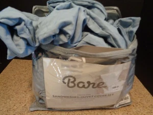 Bare Home Sandwashed Duvet Cover King Set Blue Premium Microfiber New open Pkg - Picture 1 of 3