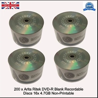 200 x Arita Ritek DVD-R 8x Blank 4.7GB Non-Printable Recordable Logo Blank Disc - Image 1 of 4