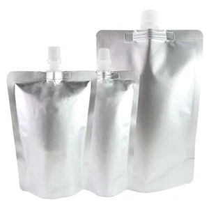 350ML Glossy Silver Beverage Pouch Packaging Bags Various QTY (with 1 Funnel) - Picture 1 of 6