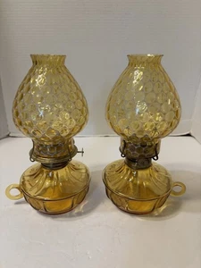 FOSTORIA MÜNZGLAS PAAR WERBLAMPEN 10" HOCH ORIGINALSCHIRME - Bild 1 von 5