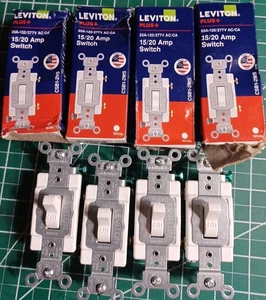 Interruptor de luz de pared de palanca blanco comercial Leviton de un solo polo 15A/20A CSB1 4 piezas - Imagen 1 de 5