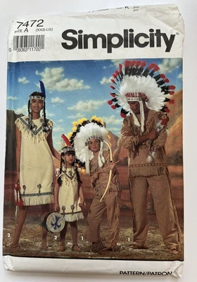SIMPLICITY Sewing Pattern 7472 American Native Indian Costume Pattern XXS-LG - Image 1 of 3