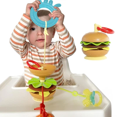Hamburger Suction Cup Toys Holder for High Chair, Stroller Baby Toys 6-12 Months - Image 1 of 4