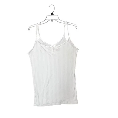 Винтажный Y2K без границ белый ребристый вязаный майка крючком отделки кнопка спереди XL - Изображение 1 из 4