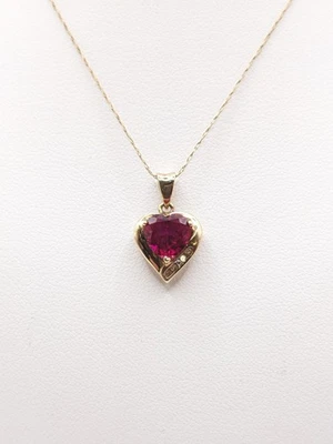 Ladies 9ct Gold YM Ruby Dia Heart Pendant And Chain 22" - Image 1 of 4
