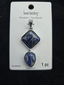 Sodalite Pendant – Rhombus & Teardrop, 25x62mm, Silver Chain Compatible, New - Picture 1 of 5