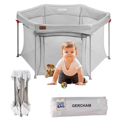 Baby Playpen Foldable, Portable, for Apartment, Hexagonal, 135x135cm, Grey - Image 1 of 4