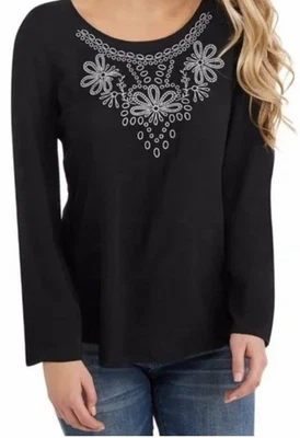 Blusa túnica pulóver para mujer L (12-14) negra bordada adornada descolorida gloria Foto 1 de 4