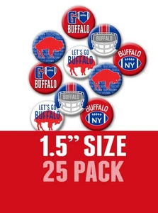 25 New York Buttons - Sports Football Theme Red Blue Buffalo 1.5" Size - Picture 1 of 3