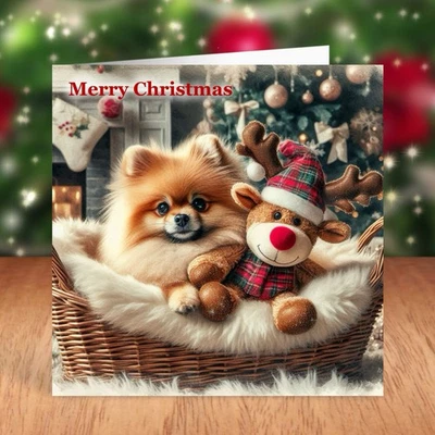 FAT CAT & LAZY DOG Pomeranian Dog Christmas Card