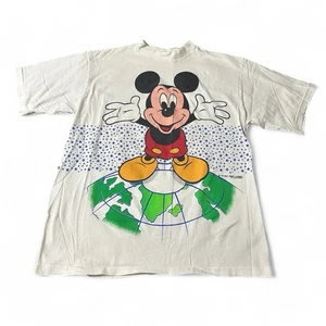 Vtg 90s Disney Mickey’s World Tour Shirt Velva Sheen Double Sided Sz Large - Picture 1 of 7