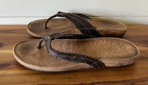 Olukai Kahili Flip Flops Womens Thong Sandals US Size 10 Brown Leather - Picture 1 of 10