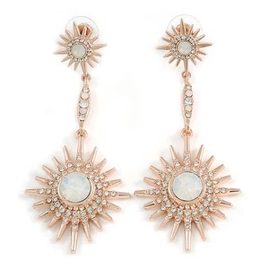 Bridal/ Cocktail/ Prom Clear Crystal, Milky White Glass Star Drop Earrings In - Picture 1 of 6