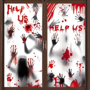 6PCS Halloween Window Door Decorations Cover Set Bloody Handprints Zombie Clings - Picture 1 of 7
