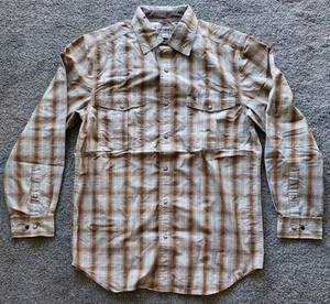 Men's Carhartt Bozeman Pearl Snap Shirt Size Medium Brown Check LS Western - Picture 1 of 19