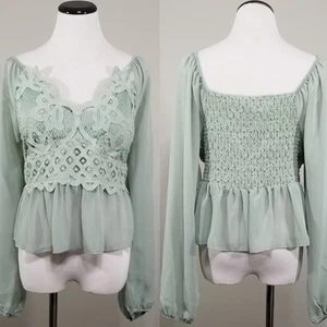 Neu Rue 21 Plus Spitzenbluse 2X Damen Bauern Boho gerafft Langarm Gypsy Oberteil - Bild 1 von 8