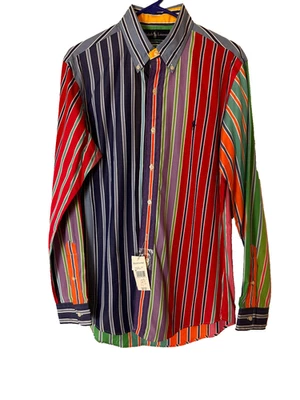 NWT Vintage 90s Polo Ralph Lauren Classics Rainbow Stripes Long Sleeve Shirt M - Image 1 of 4