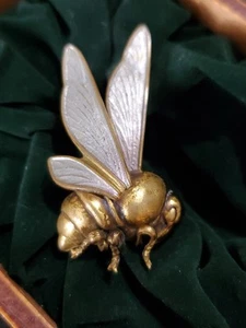 VINTAGE ART DECO TSCHECHISCHE SIGNIERTE EMAILLE MESSING HUMMEL BIENE INSEKT FLÜGEL BROSCHE ANSTECKNADEL - Bild 1 von 22