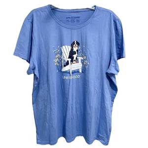Life is Good Womens Adirondack Bernese Dog Crusher Tee Size XXL Blue Summer - Picture 1 of 5