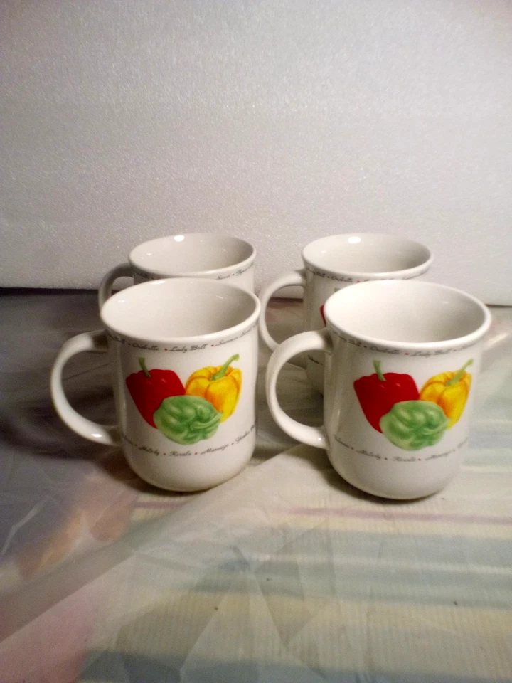 4 tazas de café con diseño de pimienta de cocina Oneida de colección abuela Country Core MCM Foto 1 de 3