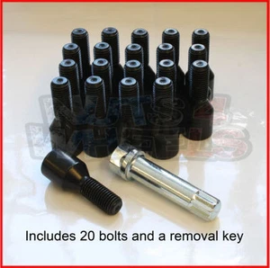 20 ALLOY WHEEL BLACK TUNER KEY BOLTS M14 x 1.5 FITS AUDI A6 A8 TT - Picture 1 of 1