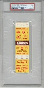 HANK AARON CAREER HOME RUNS #727 & #728 8/6/74 BRAVES PADRES FULL TICKET PSA 7 - Picture 1 of 3
