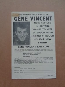 Gene Vincent 1963 Fan Club Application Form - Picture 1 of 2