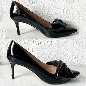 Kate Spade Strudel Black Patent Leather Twist Bow Pumps 3" Heels - Women's 8.5 - Picture 1 of 9