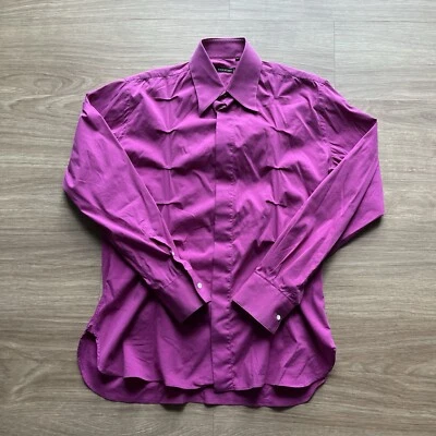 Valentino Roma Stretch Cotton Pleated Button Up Dress Shirt Pink Size 15.5-39 - Image 1 of 4