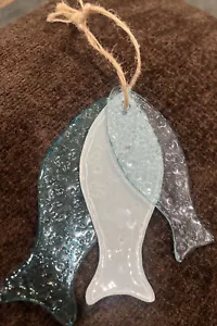 3 Fish Wall Hanging Made Of Glass With Bubbles - Imagen 1 de 1