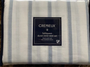 Cremieux Cole Full Queen Duvet Cover Mini Set White Chambray Blue Stripe New - Picture 1 of 9