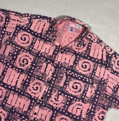 Moon's Surf Shop Men's Large Hawaiian Shirt Cotton USA Pink Colorful - Image 1 of 4