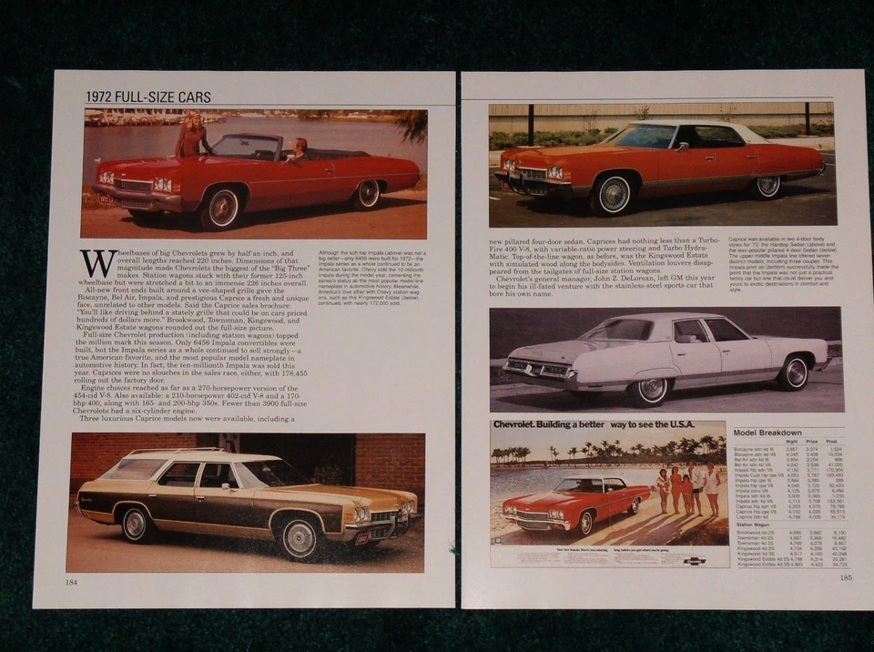 1972 CHEVY IMPALA-BEL AIR-BISCAYNE-WAGON СПЕЦИФИКАЦИЯ ЛИСТ ИНФОРМАЦИЯ ФОТО 72 КАБРИОЛЕТ - Изображение 1 из 1