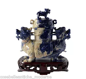 Pot Avec Sculpture Lapis-Lazuli Époque République Antique Chine Xx Seconde - Picture 1 of 1