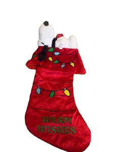 Brand New 3D Peanuts Snoopy Plush Stuffed Christmas Stocking ~ "Warm Wishes" - Picture 1 of 3