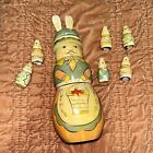 Vintage Painted Wooden Easter Bunny Nesting Doll 6 Tiny Bunny Babies