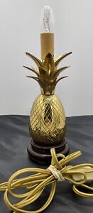 MCM small Pineapple Lamp on Wood Base Brass Hollywood Regency Art Deco