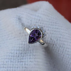 Ring Natural Amethyst Pear Cut Cocktail Ring 925 Sterling Silver Handmade Solid