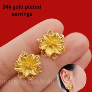 Orecchini Eleganti 22K 23K 24K Thai Baht Placcato Oro Giallo Gioielli Thailandesi Donna - Foto 1 di 4