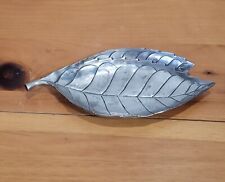 VTG MCM Silver Plated Pewter Leaf Dish Retro Metal Art Catchall Unique Coin Dish