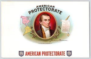 Protectorado Americano James Monroe América del Norte DE COLECCIÓN EMB Caja de Puros Etiqueta 10x7" - Imagen 1 de 2
