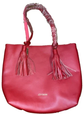 JOY & IMAN Tassel Leather Handbag Tote with removable Fabric Insert, Red Foto 1 de 4